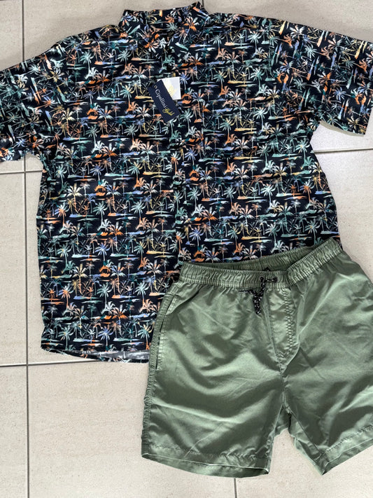 Palm Print S/S Button Up