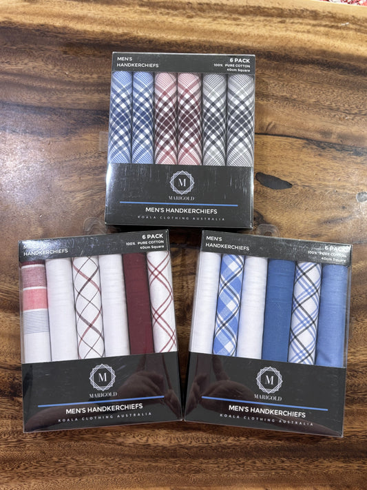6 Pack Cotton Hankies